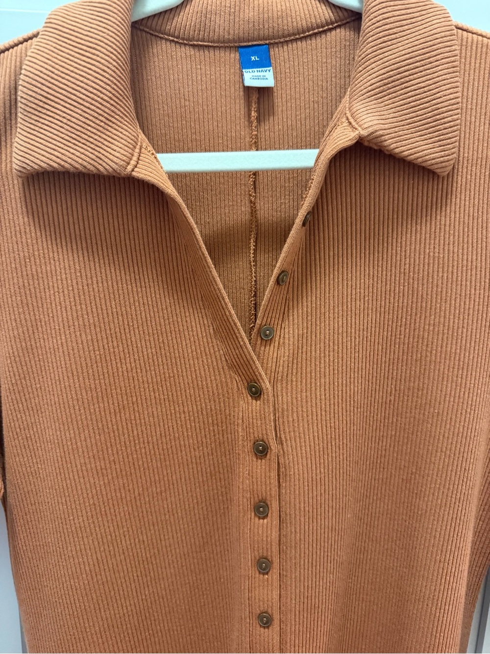 GAP Ribbed Collared Long-Sleeve Dress - Rust Orange - Picture 4 of 7